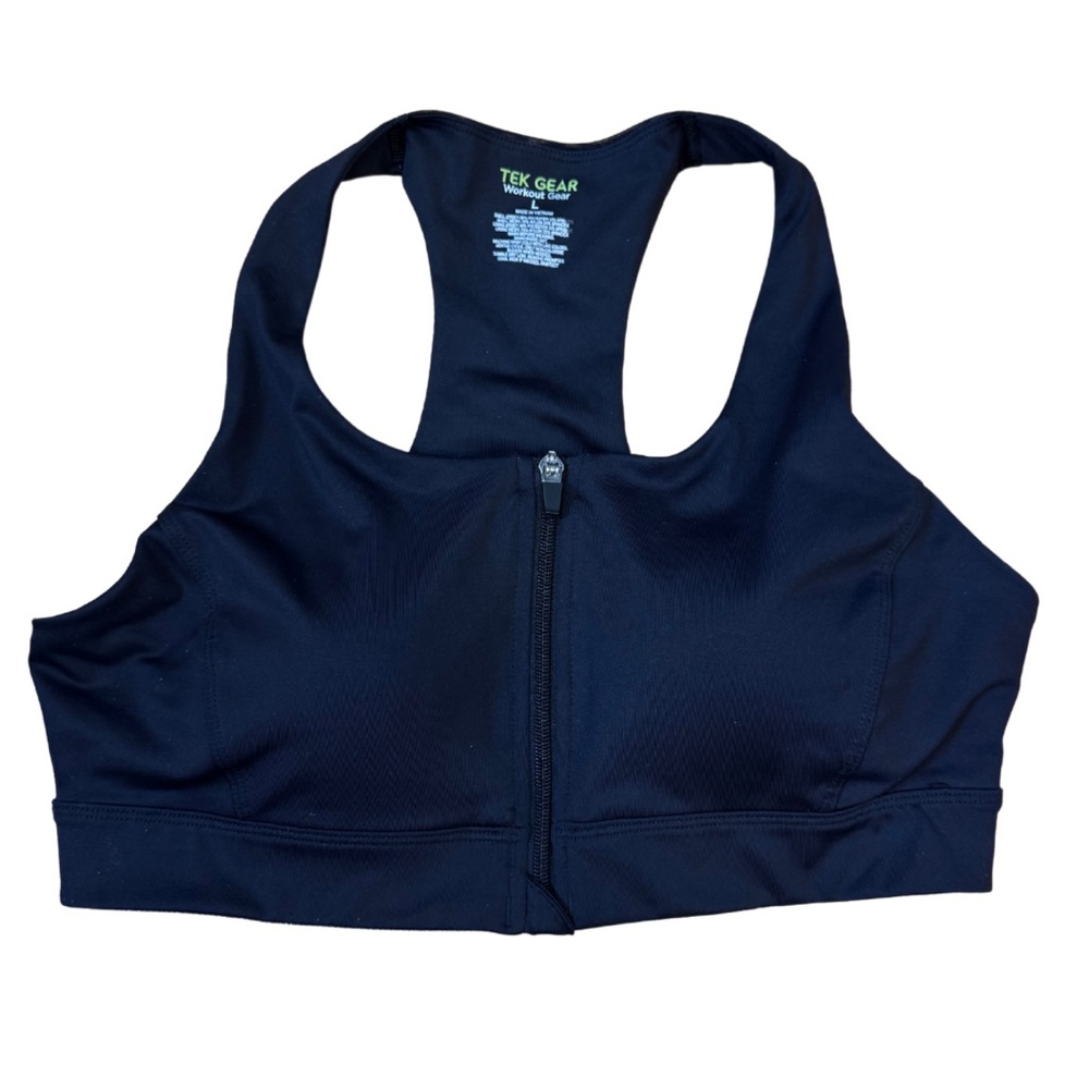 Tek Gear ‘Ultrastretch’ black racerback sports bra with front zipper - size L